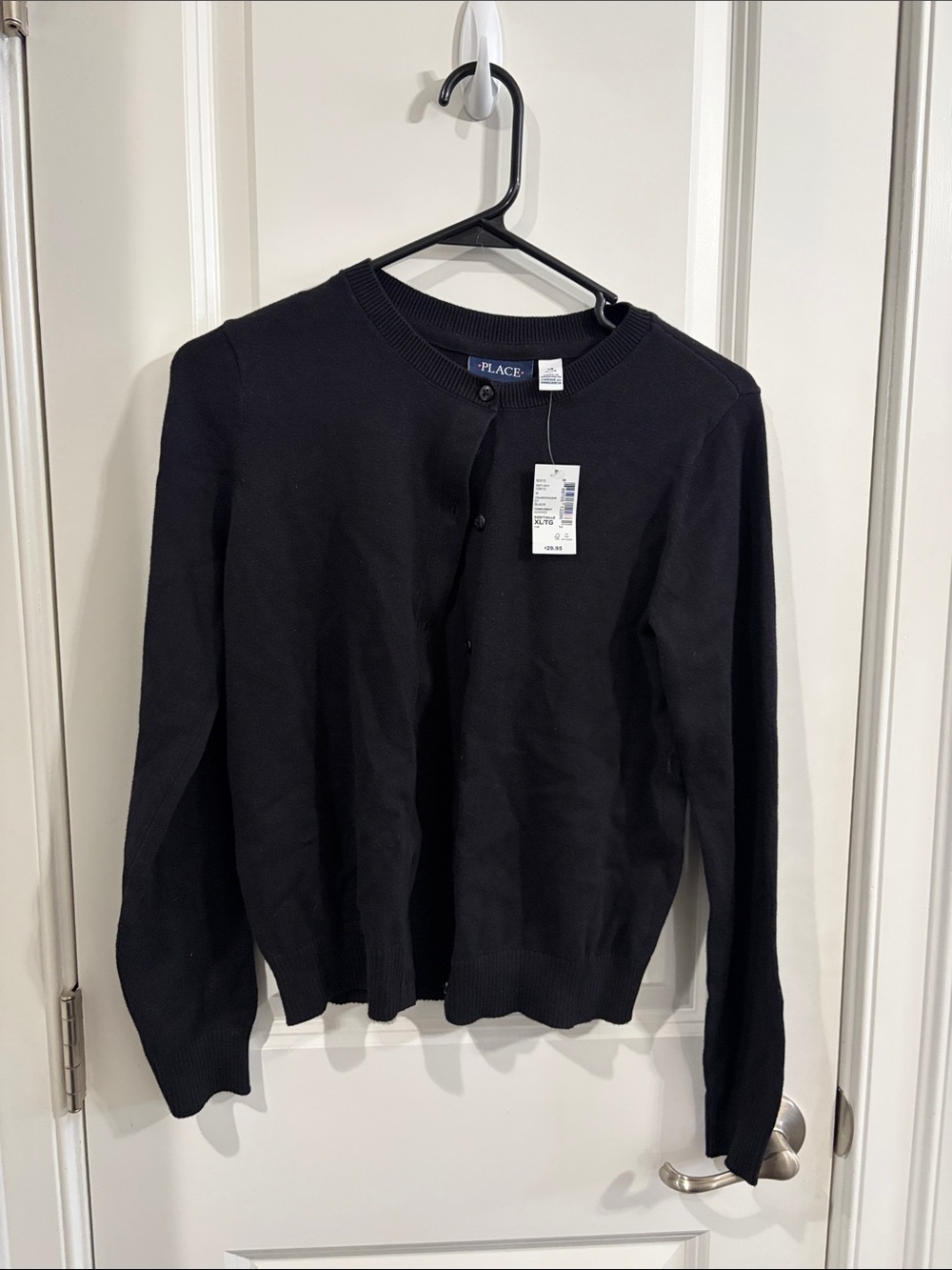 The Children's Place Black Crewneck Button Cardigan Sweater